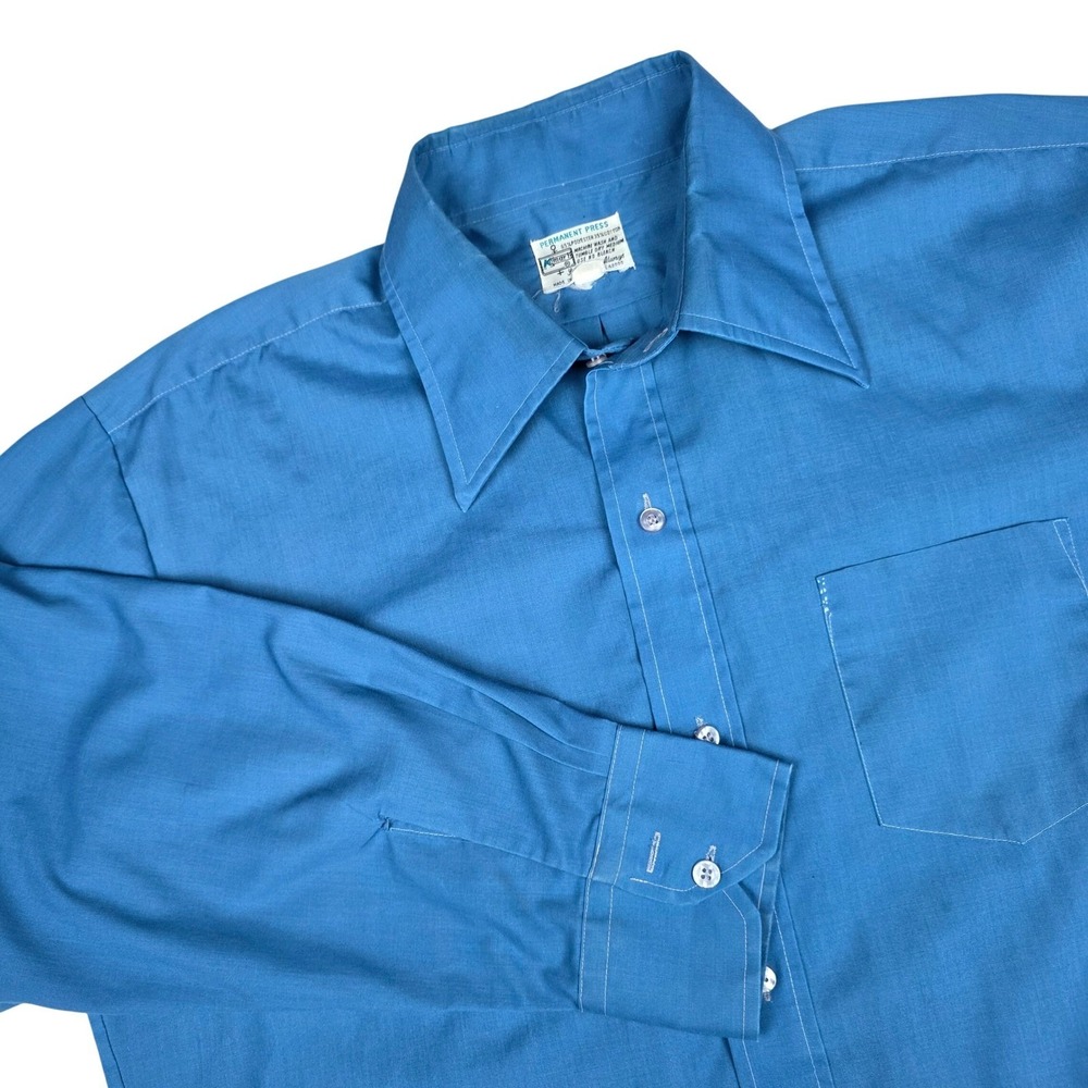 Vintage Kmart Permanent Press Blue Button Down Shirt Mens 16.5-33 Long Sleeve